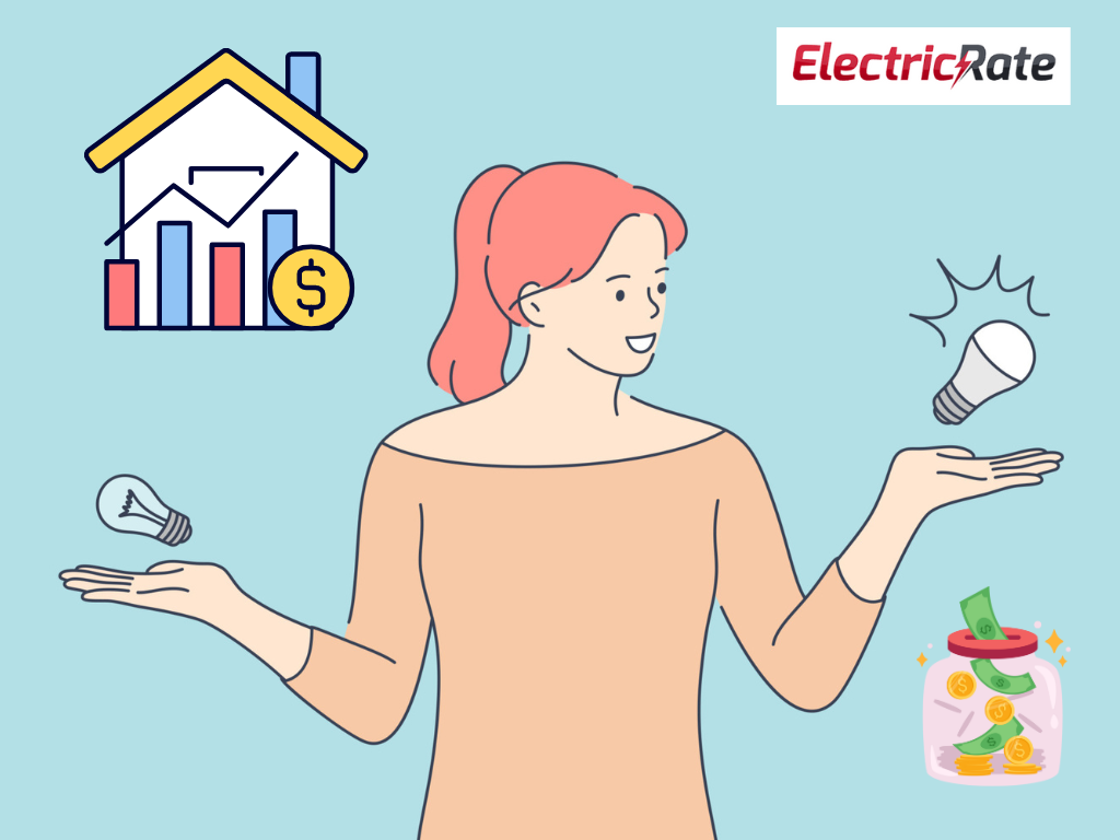 woman comparing electricity bulbs and saving money
