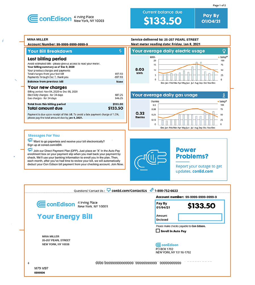 Con Edison Electric Bill Rates Billing Sample Charges 