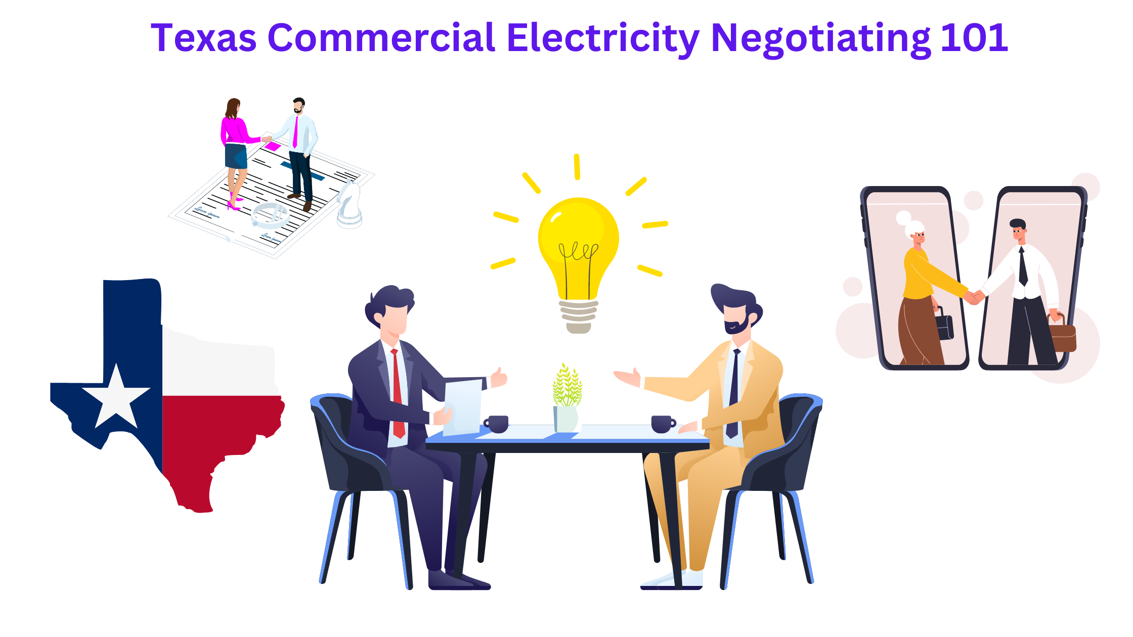 Business people negotiating a commercial electricity rate contract in Texas