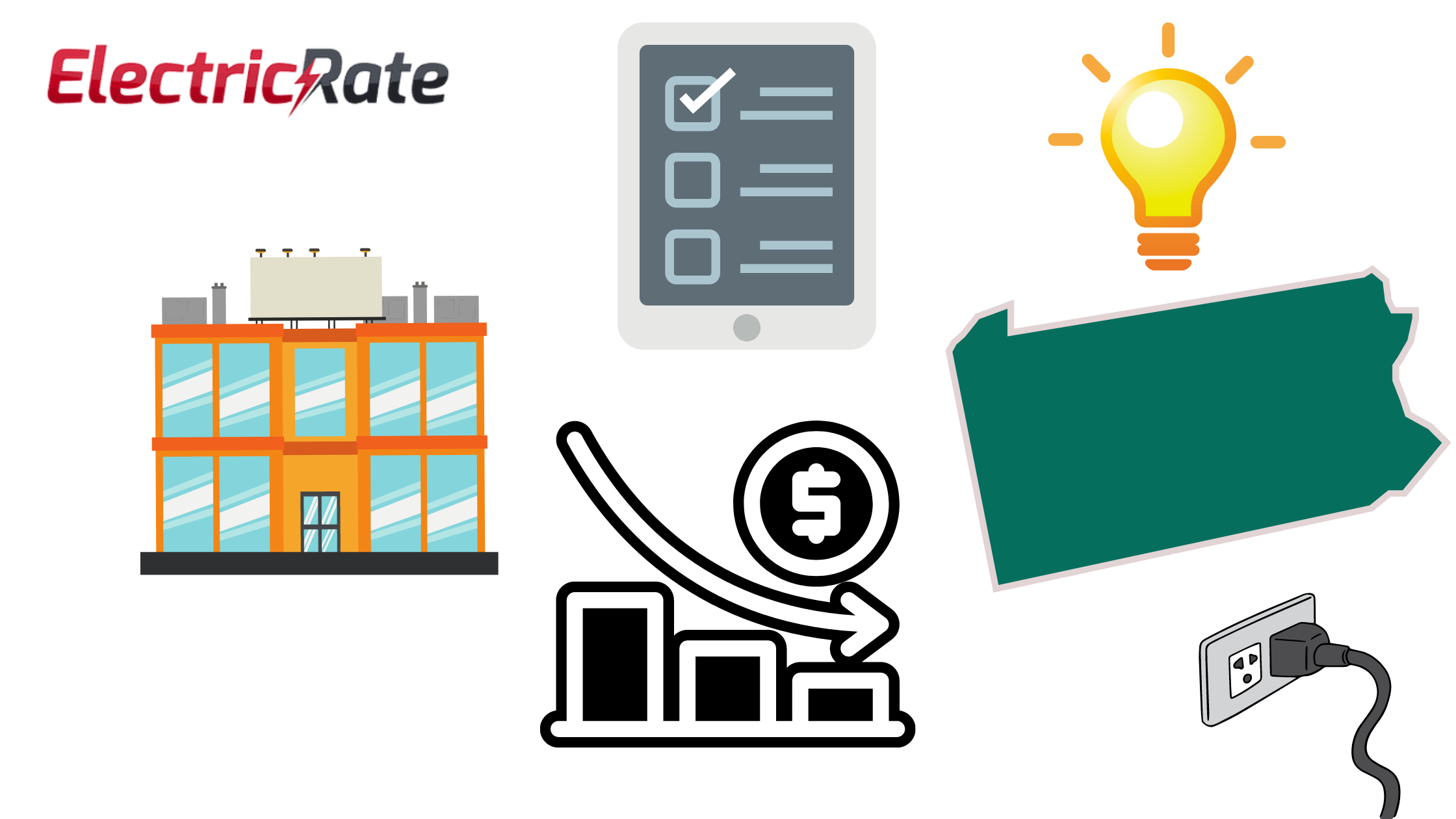 Vector images of a Pennsylvania business entering into a competitive electricity rate agreement